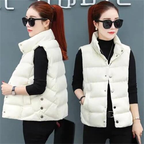 Cotton Vest Jacket Women Autumn Winter Fashion Korean Solid Color Stand-Up Collar Short Waistcoat Vest Female Sleeveless Coat