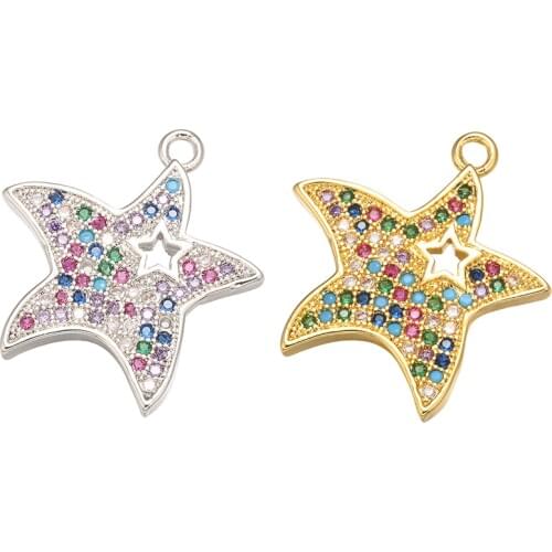 ZHUKOU 19x21mm Brass Crystal Star Pendant for Women Necklace earrings bracelet Jewelry Accessories Making Findings Model: VD459