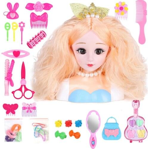 1 Set Half Body Makeup Hairstyle Doll Pretend Play Toy Mannequin Head With Cosmetic Set For Girl Makeup Training Birthday Gift