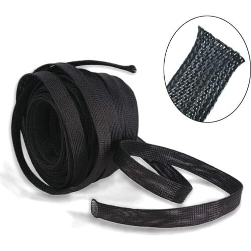 10M/Roll 12-20mm Three Wire Encryption Cable Sleeve Black Wire Protection PET Braided Tube Nylon Wire Cable Braided Cable Sleeve