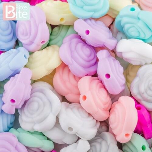 Bite Bites 10pc Baby Teether Silicone Beads Flower Food Grade Silicone Bead Teething Pendant For Pacifier BPA Free Baby Products