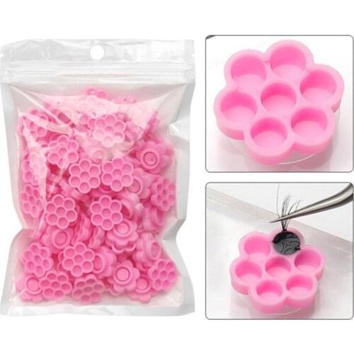 100Pcs Flower Beauty Eyelash Extension Glue Cups Epoxy Cup Delay Cup Grafting Eyelash Tool Tattoo Adhesive Pigment Cups