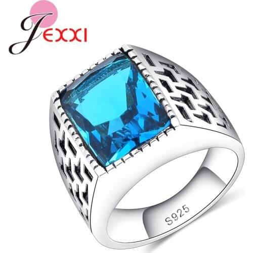 3 Colors Fashion Vintage 925 Sterling Silver Rings With Square Blue Austrian Crystal Women Wedding Party Anillos Accessory
