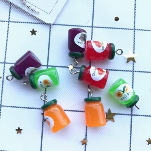 3d Resin simulation jam resin bottle necklace charms very cute keychain pendant necklace for DIY earrings decoration