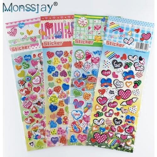 4 Sheets/set Love Heart Shaped Cute Stickers For Girls Bedroom DIY Decoration Kids 3D Cartoon Love Sticker Toy Kids Gift