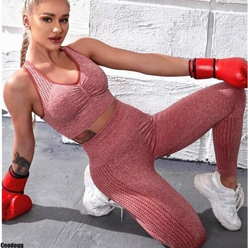 Ruched Bra Racer Yoga Suit Seamless Set Women 2 Piece Gym Sportwear Booty Scrunch Sport Leggings High Elastic Workout Women Suit