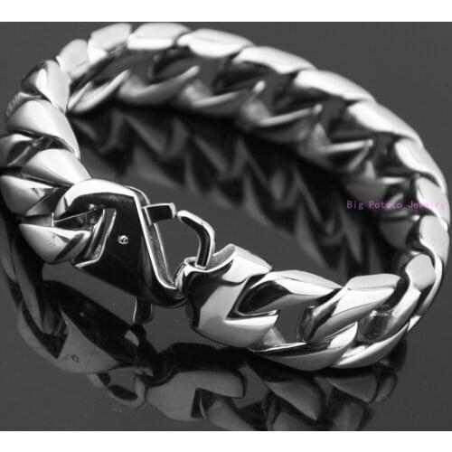High Polishing Silver Color Cuban Curb Casting Link Chain Bracelet Bangle For Cool Mens Stainless Steel Jewelry 15mm*21cm