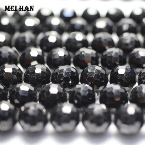 Meihan (1strand/set) natural 9.2-10mm black spinel faceted round loose beads for jewelry making design gift