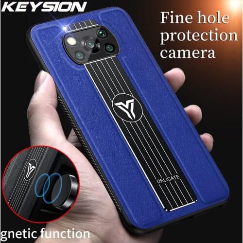 KEYSION Fashion Magnetic Phone Case for Xiaomi POCO X3 NFC PU Leather Camere Protection Back Cover for Xiaomi POCO X3 NFC