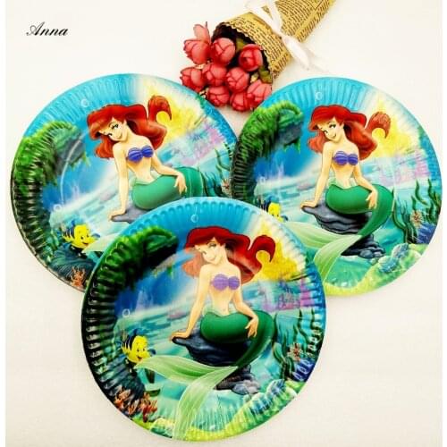 10pcs/bag Mermaid Birthday Party Decorations Plate Kids Mermaid Birthday Party Supplies Birthday Favors the little mermaid ariel