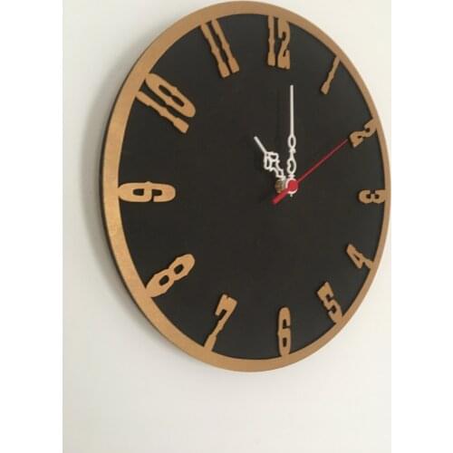 North Designed Black Gold Decorative Wall Clock 30 Cm
