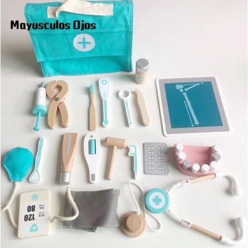 Childrens Simulation Little Doctor Educational Toy Play House Nurse Dental Injection Wooden Medical Box Set