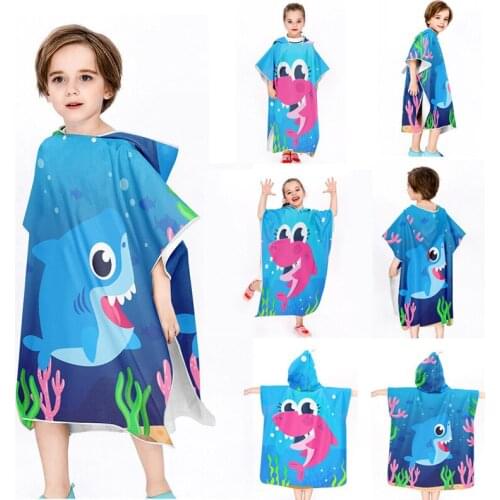 NEW Children Hooded Cloak Beach Towel Cartoon Whale Dinosaur Microfiber Beach Towel Cape Boys Girls Kids Swimming Towel