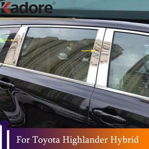 For Toyota Highlander Hybrid 2021 2022 Stainless Steel Car Window Center Pillar Trim Decorative Molding Exterior Accessories