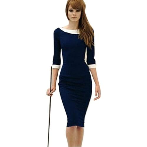 New Fashion ElegantThree Seasons Peter Pan Collar Knee-length Formal Pencil Pinup Fit Party Shift Dresses Free Shipping