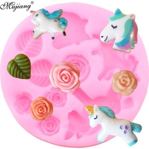 Unicorn Rose Leaf Mold Fondant Chocolate Candy Resin Polymer Clay Jewelry Molds Cupcake Topper DIY Party Cake Decorating Tools