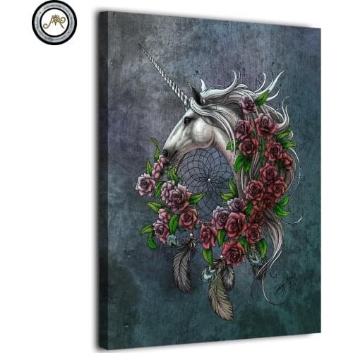 HD 1 panel canvas painting unicorn dreamcatcher bedsheet blue by Sunima Art wall pictures for living room posters and prints