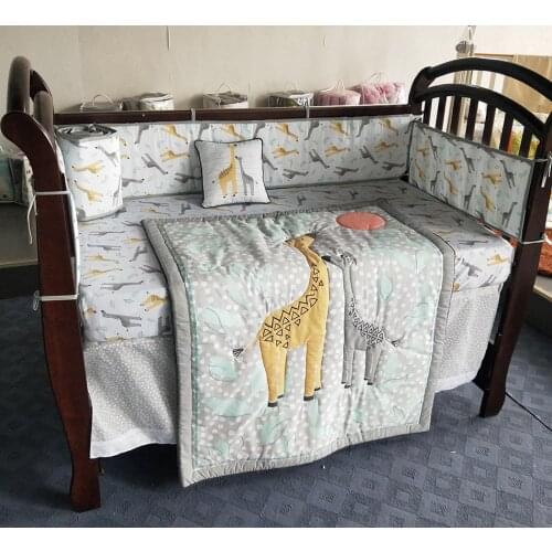 8PCS Baby Bedding Set Cotton Soft Cot Bumpers Infant Kids Bedding Set juego de cama ,(4bumper+bed cover+bed skir+duvet+pillow)