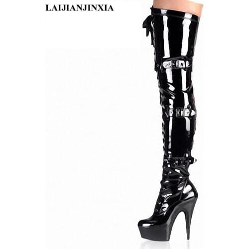 LAIJIANJINXIA Women Thigh High Boots Sexy Super High Thin Heel Platform Boots Pointed Toe Zipper Over-the-Knee High Dance Shoes