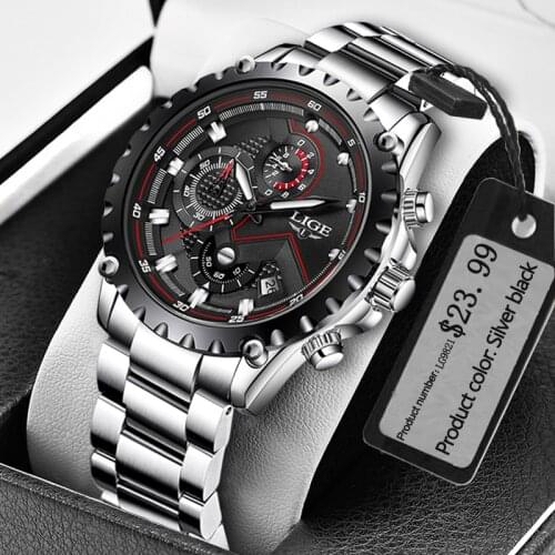 LIGE Top Brand Luxury Mens Fashion Watch Men Sport Waterproof Quartz Watches Men All Steel Army Military Watch Relogio Masculino