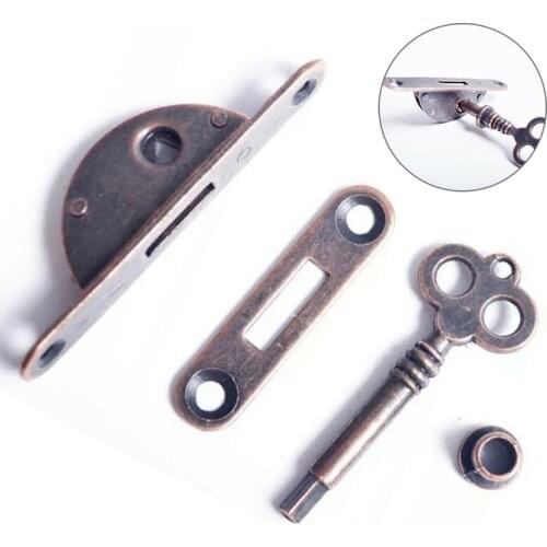 1PC Cabinet Door Lock Set with Key Antique Copper Drawer Wardrobe Semicircular Lock Furniture Kitchen Drawer Lock Replacement
