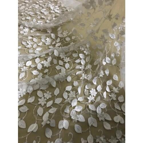 Latest 3d flower african guipure lace fabric with beads SYJ-492 embroidery mesh nigerian tulle lace fabric
