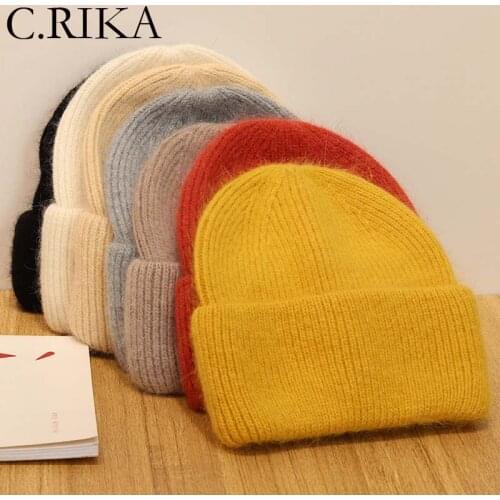 New Real Rabbit Fur Winter Hats for Women Fashion Solid Beanie Hats Girl Outdoor Warm Knitted Hat Cashmere Wool Cover Head Cap