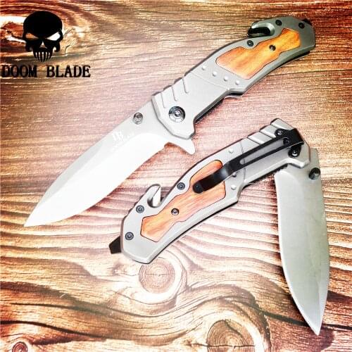 205mm 5CR15MOV Blade Quick Open Knives Folding Blade Knife Wood Handle Camping Knife Outdoor Stainless Steel Knives