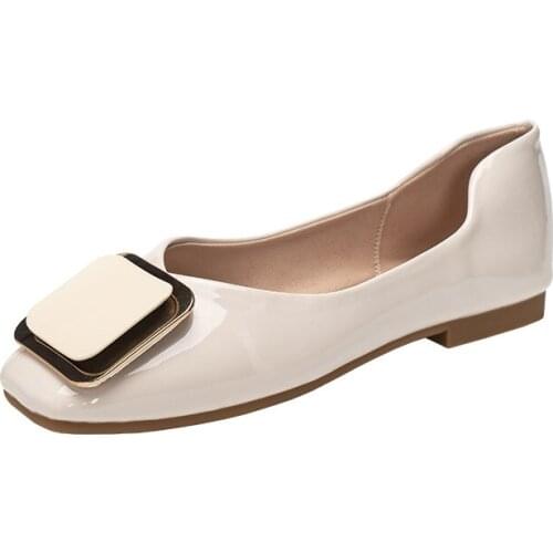 Autumn Fashion New Shallow Square Buckle Patent Leather Plus Size Women Flats Shoes