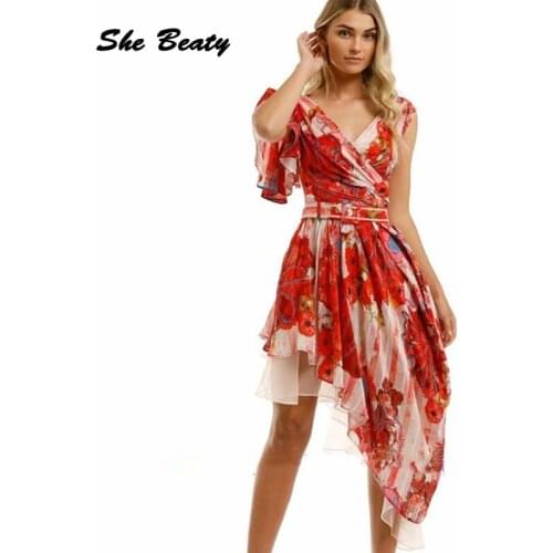 Shebeaty 2021 Summer Dress Women High Quality Designer Brand Runway Fashion Sexy V-Neck Elegant Party Chic Beach Midi Dresses In