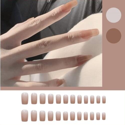 Medium and Long Fake Nails Jelly Milks Tea Wearable Nail Stickers Finished Nails 24 Pieces With Glue SANA889
