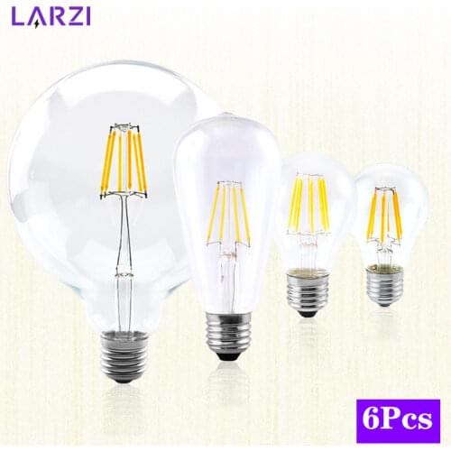 6pcs/lot LED Candle Bulb C35 ST64 Vintage Lamp E14 LED E27 A60 G85 G95 AC 220V LED Globe 2W 4W 6W 8W Filament Edison Light Bulbs