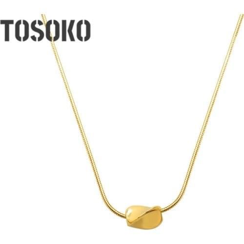 TOSOKO Stainless Steel Jewelry Mini Twist Small Golden Bean Pendant Square Snake Chain Necklace Female Clavicle Chain BSP972