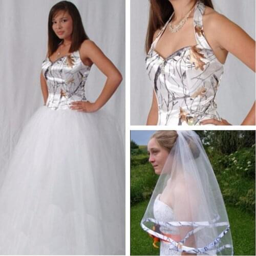 Halter A-Line Camo Real Tree Wedding Dresses Tulle Skirt Formal Long Camouflage Bridal Gowns Snowfall Wedding Wear 2019 Custom