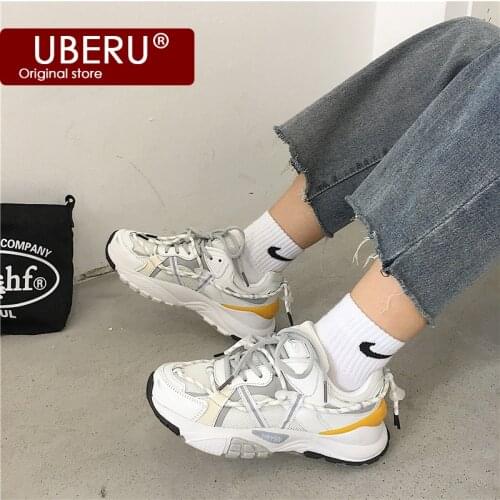 UBERU 2021spring new daddy shoes ulzzang mesh reflective sneakers ins fashion ladies casual shoesmens and womens runningshoes