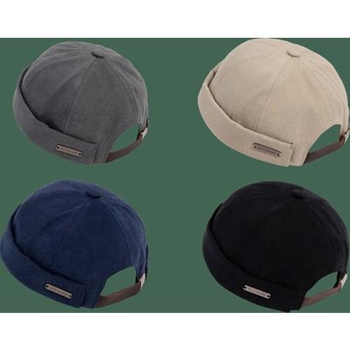 Vintage Docker Cap Brimless Hat Men Hip Hop Hat Dad Beanie Hats Cotton Adjustable Solid Color Literary Landlord Sailor Cap Women