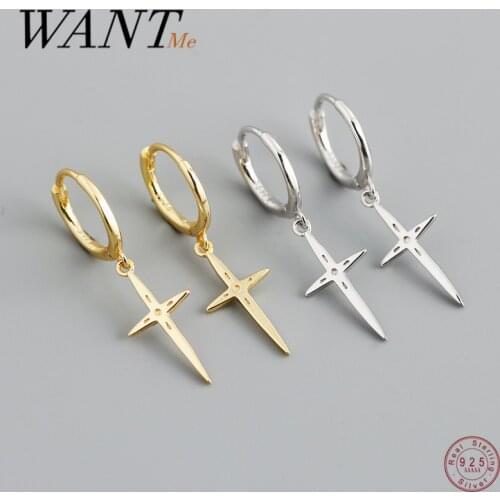 WANTME 925 Sterling Silver Gothic Buckle Cross Smooth Tassel Spiket Stud Earrings for Women Teen Elegant Party Pirecing Jewelry