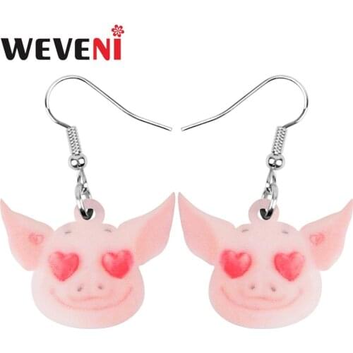 WEVENI Acrylic Valentines Day Anime Pig Heart Earrings Drop Dangle Jewelry For Women Girl Teens Lover Decoration Gift Accessory