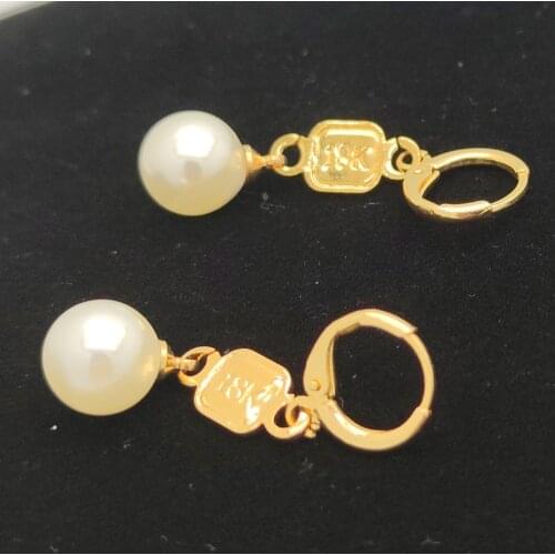 18 K Yellow Fine Gold Filled Ladys Elegant 10mm Pearl Drop Clip Dangle Hoop Earrings Stamp DIY
