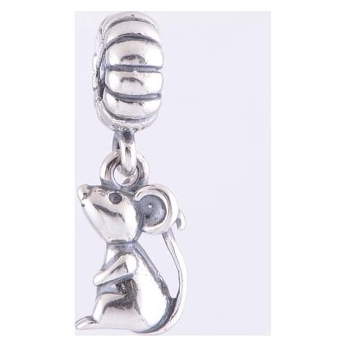 925 Sterling Silver Threaded Cute Mouse Silver Charm Dangle Beads Fits Original Pandora Charm Bracelet DIY Jewelry Making LW186
