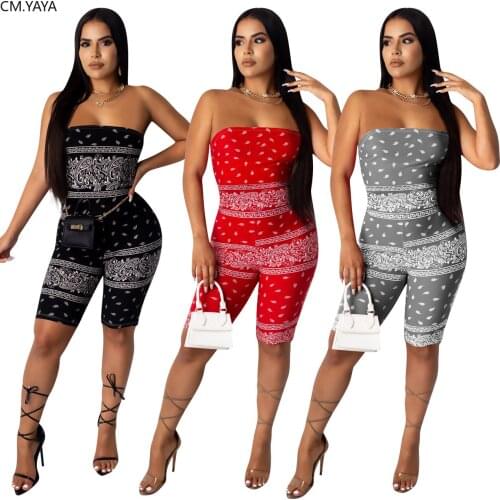 CM.YAYA Women bandana print sleeveless strapless playsuit fashion streetwear bodysuit one piece overall rompers jumpsuit