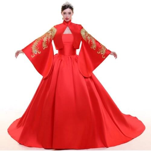 Bride Red Sexy Wedding Dress Women Phoenix Embroidery Cheongsam Qipao Chinese Traditional Evening Gown Party Dresses Vestidos