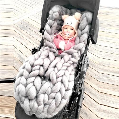Newborn Baby Stroller Wrap Sleeping Bags Winter Warm Hand-woven knitting Blanket Wrap Sleeping Bag