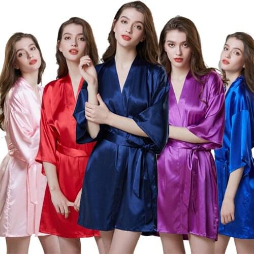 Golden pink Bridesmaid wedding simulation silk robe womens spring and summer thin middle sleeve sleepwear
