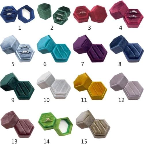 1PC Velvet Double Ring Box Hexagon Wedding Ceremony Ring Box with Detachable Lid