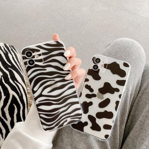 12 Pro Case Clear Cute Cow Print Zebra Skin Silicone Slim Thin Cover for iPhone 11 Pro Max 7 8 Plus SE 2020 XR XS X 12 Mini Case