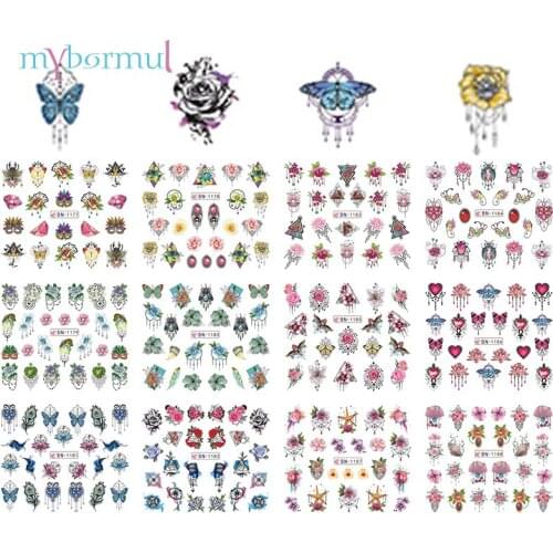 12 styles Watermark Slider Nail Sticker Decal butterfly mask designs DIY Flower Wraps Nail Paper Decoration Manicure BN1177-1188
