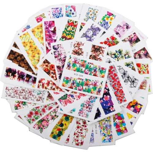 40Pcs/set Random Colorful Beautiful Flowers Styles Nail Sticker Water Transfer Stickers Manicure Nail Art Watermark Tips