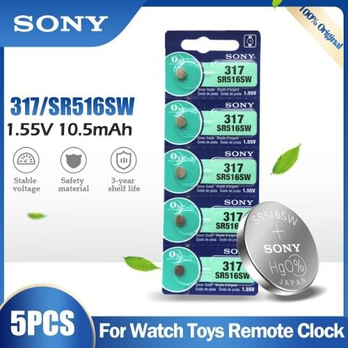 5PCS Sony 317 SR516SW SR516 SR62 V317 D317 GP317 1.55V Silver Oxide Battery For Watch Toys Remote Button Coin Cell MADE IN JAPAN