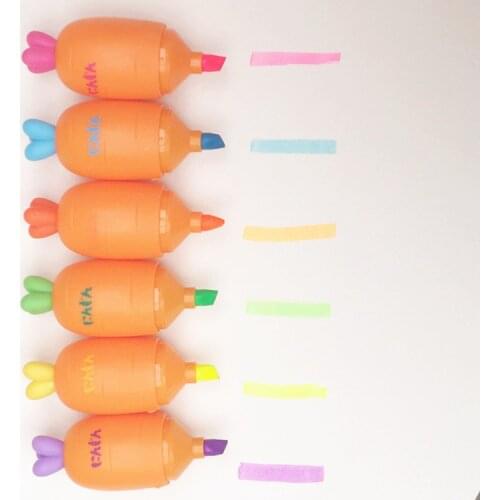 6sets/36pcs Highlighter Pen Creative Cartoon Carrot Shape Kawaii Highlighter Pen School Iffice Marking Pen Student Gift Set